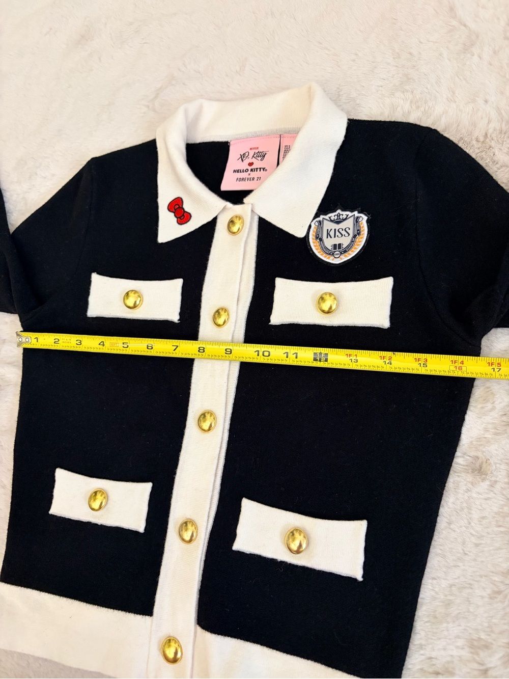 Hello Kitty x Forever 21 XO Kitty Black White Gold Button Cardigan Size S - Picture 7 of 9